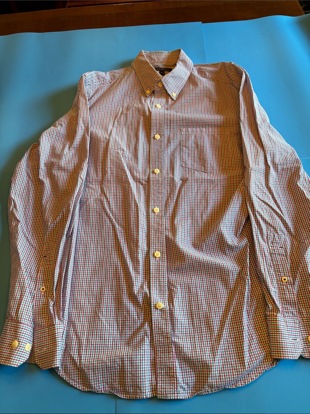 Banana Republic Men's Button-Down Check Shirt in Red and Blue large